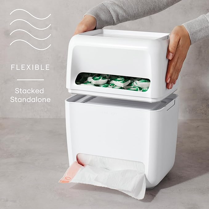YouCopia SinkSuite Bag & Pod Dispenser, Standing Garbage Bag and Dishwasher Pod Organizer with Removable Lids for Storage, Speckled White