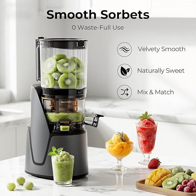 EanOruus Juicer Machines, 3-in-1 Cold Press Juicer with 6.5" Extra Large Chute, 100oz Large Capacity, AC Motor, Makes Juice, Nut Milk & Sorbet, Premium Gray