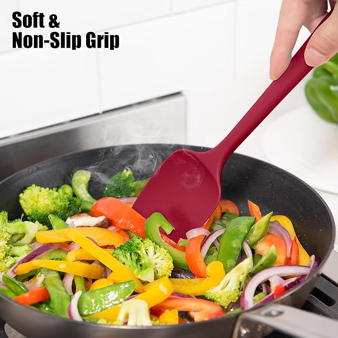 3-Piece Silicone Spatula Scrapers: Doosu 600°F Heat Resistant Food Grade Kitchen BPA Free Rubber Baking Cooking Tool Nonstick Utensil Set for Mixing, Scraping, Folding, Stirring, Serving (Multi-5)
