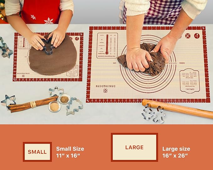 2 Pack Non Stick 26''x16'' Extra Large Thick Silicone Pastry Mat and 16''x11'' Cooking Mats, Double Measures Scale for Non-slip Silicone Baking Sheet,Counter Mat, Dough Rolling, Reusable Bakeware Mats