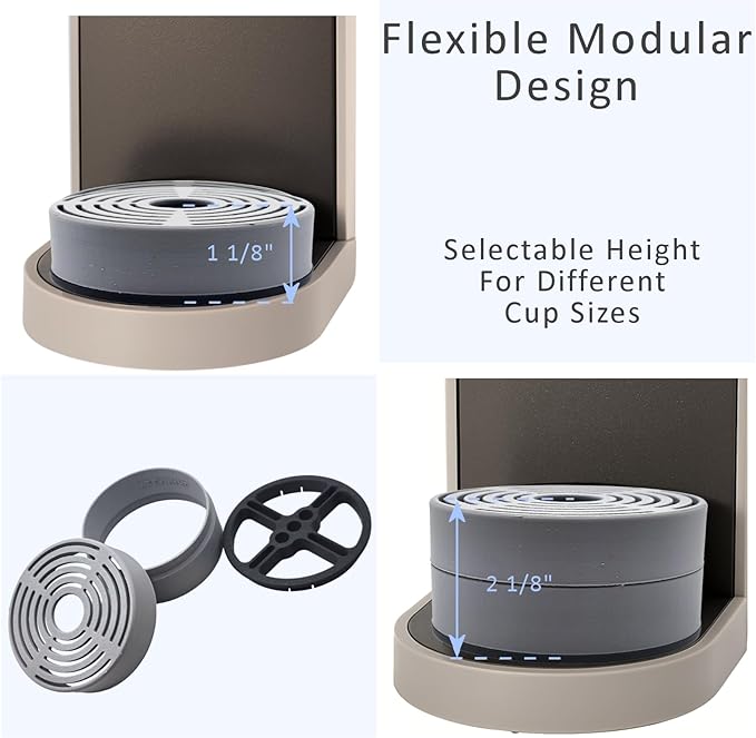 Elevate Anti-Splash Cup Riser Accessory for most Keurig K-cup, Cuisinart Single Serve, and other Coffee Makers, Adjustable for Cup Size and Drip Tray Type (Light Gray with Black Base)