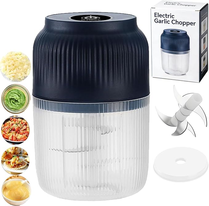 Electric Garlic Chopper, Mini Portable Veggie Cutter, Veggie Chopper with Container and Lid, Rechargeable Cordless Food Chopper for Garlic, Onion, Chili, Fruits Vegetables (Blue)