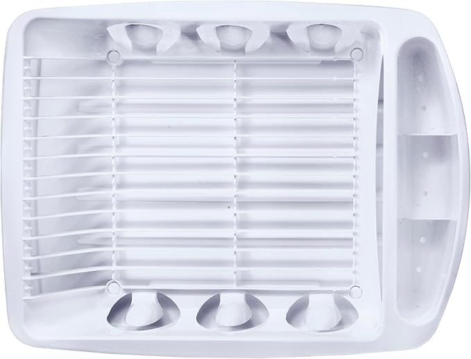 Tribello Sink Dish Drying Rack, Large Heavy Duty Hard Plastic Sink Set with Drainer (White) - Made in USA