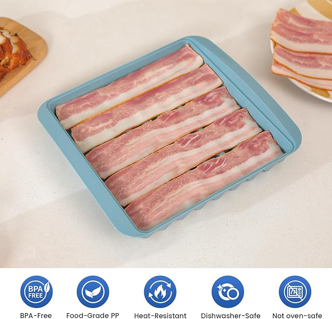 Microwave Bacon Cooker Rack with Plastic Transparent Lid - Crispy & Grease-Free (2 PCS)