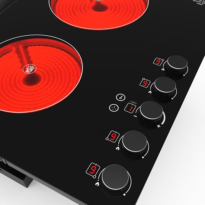 31" Electric Cooktop with Downdraft – 4 Burner 6000W Built-in Electric Stove, BBQ Bridge Burner, Timer, Safety Lock, Recirculating Vent (220V-240V)