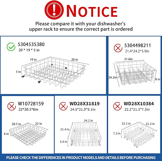 5304535380 Dishwasher Upper Dishrack Replacement, Compatible With Kenmore Crosley Frigidaire Upper Dishrack Assembly, Part Numbers 154331502 5304498202 5304498220 5304517202 5304517201 AP7215765