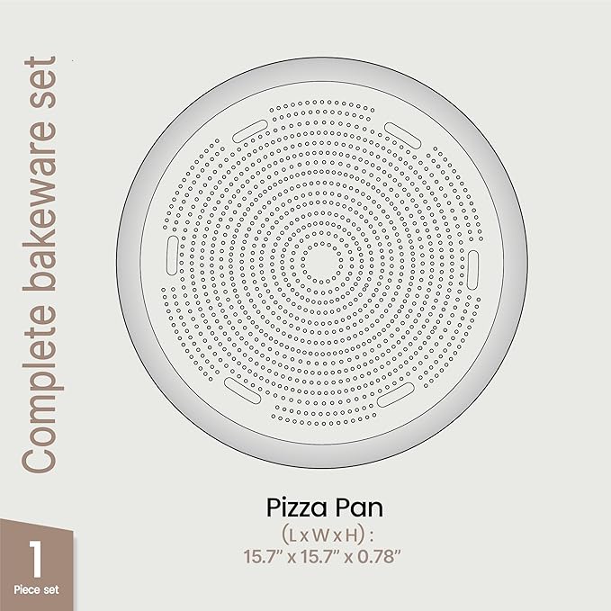 Bakken 16 Inch Non-Stick Pizza Pan 1 Pack, Round Carbon Steel Pizza Tray with Perforated Holes, PFOA, PFOS, & PTFE-Free, Dishwasher & Oven Safe Up To 450°F, Durable Nonstick Coating, Gold