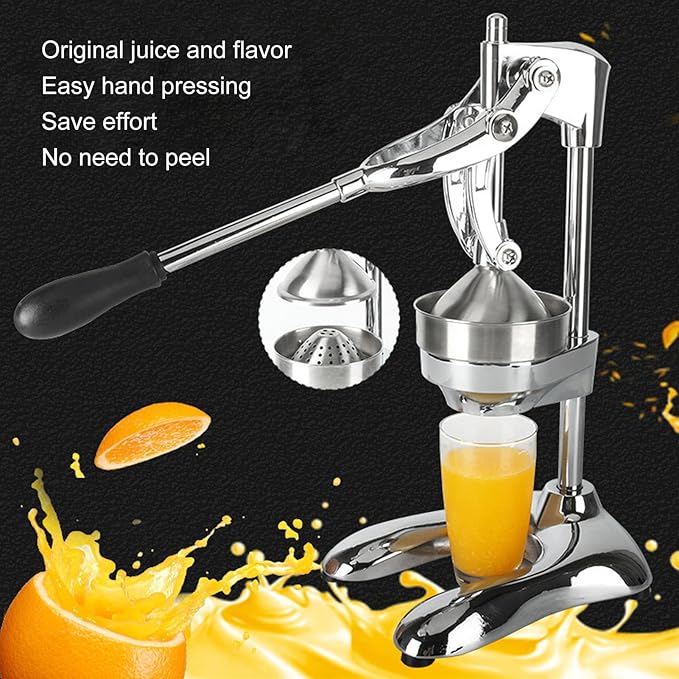 Commercial Grade Manual Hand Press Fruit Squeezer, Heavy Duty Stainless Steel Citrus Lemon Orange Juicer for Home Kitchen Use, Just Pull Down Handle, Stable U Shaped Base