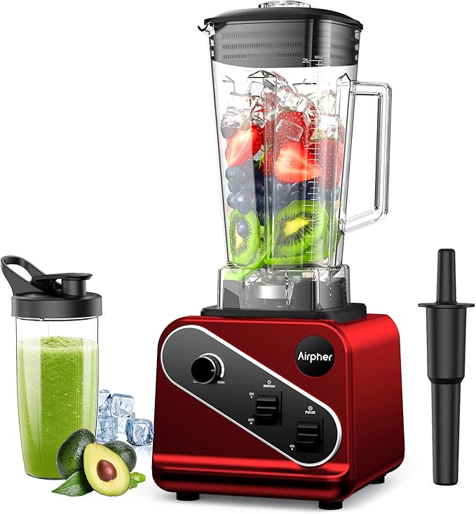 Blender 1200W, Professional Countertop Blender with 8-Blade Stainless Steel Blade for Quickly Crushing Ice, Fruit, Red