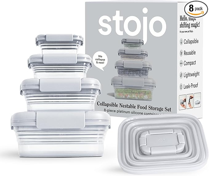 Stojo Nestable Collapsible Food Storage Container - Set of 4, Cashmere - Leak-Proof Airtight Seal Made With Food Grade Silicone For Meal Prep, Lunch Box, Pantry Organizer - Microwave & Dishwasher Safe