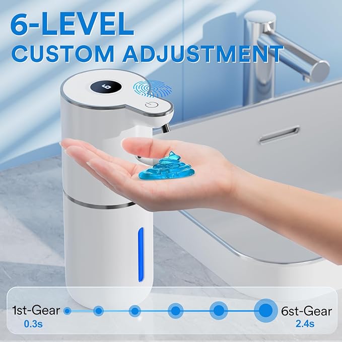Automatic Soap Dispenser with Smart Digital Display, Touchless Rechargeable Hand & Dish Liquid Soap Dispenser for Kitchen & Bathroom - 6 Adjustable Level, Wall Mounted, 380ml IPX5 Waterproof