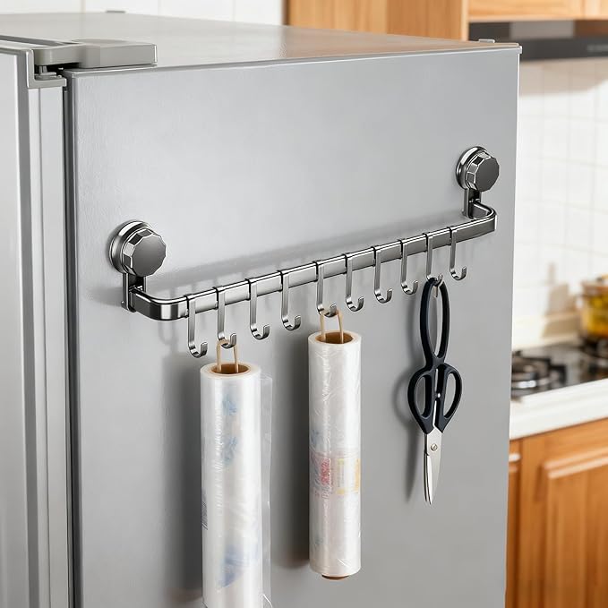 2026 Upgrad Wall Hooks Rack, Space Saving Utensil Holder for Kitchen Bathroom, No Drilling Wall Mounted Accessory Hanger, Kitchen Rail for Hanging Cooking Utensils Mugs Spoons (Grey_E)