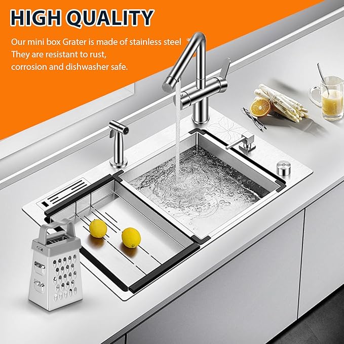 Mini Cheese Grater, 3 Pcs Stainless Steel Box Grater with Handle Professional Cheese Slicer Graters for Kitchen Slicer Cheeses Gingers Vegetable Dishwasher Safe (White, Grey, Black)
