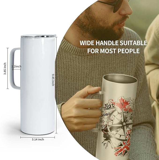 AGH 30oz Sublimation Straight Skinny Tumblers with Handle, 4 Pack Stainless Steel Coffee Mug with Handle, Insulated Tumblers with Lid & Straw, Portable Travel Tumblers for Coffee & Juice.