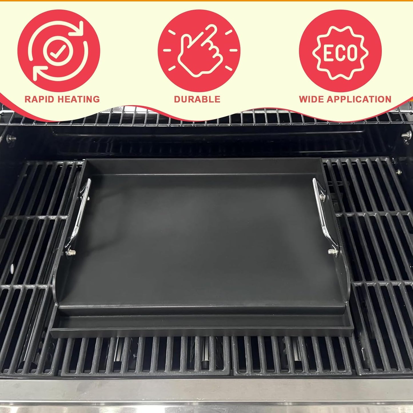 DcYourHome Universal 25" x 16" Stovetop Griddle for Gas Grill/Gas Stove, Nonstick Carbon Steel Large Griddle Pan for All Gas/Charcoal Grills Flat Top Plate, Plancha Para Cocinar, Stove Top Skillet Pan
