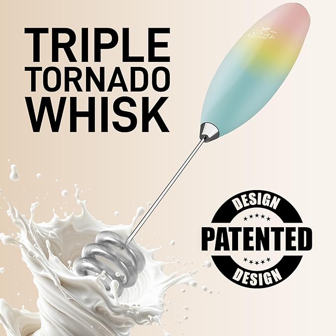 Zulay Kitchen Patented Tornado Triple Whisk Milk Frother with 4 Duracell Batteries – Handheld Foam Maker for Coffee, Lattes, Matcha & Hot Chocolate – Rich, Creamy Froth in Seconds - Nature's Sunrise
