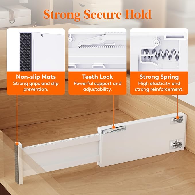 Lifewit 4 Pack 4" High Drawer Dividers 28 -43.5cm/11-17" Adjustable Kitchen Drawer Organiser, Expandable Drawer Dividers Separator for Clothes in Bedroom/Bathroom/Office Organisation & Storage White