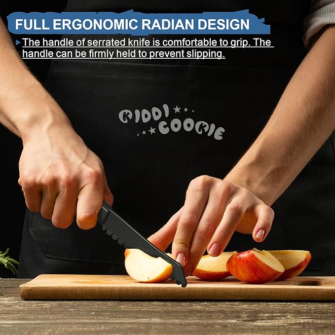 2 pcs Plastic Knife for Nonstick Pans lettuce knife with serrated Blade Plastic Knife Set for Cutting Fruits, Veggies and Bread, Black and Grey