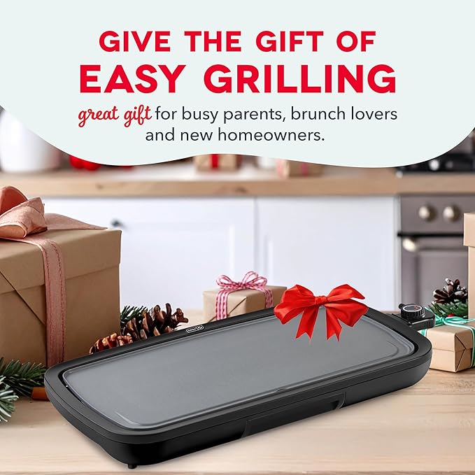 Dash Deluxe Everyday Griddle - Electric Griddle with Removable Plate - Nonstick, Easy-Clean Surface & Anti-Slip Base - Recipe Book Included - Red