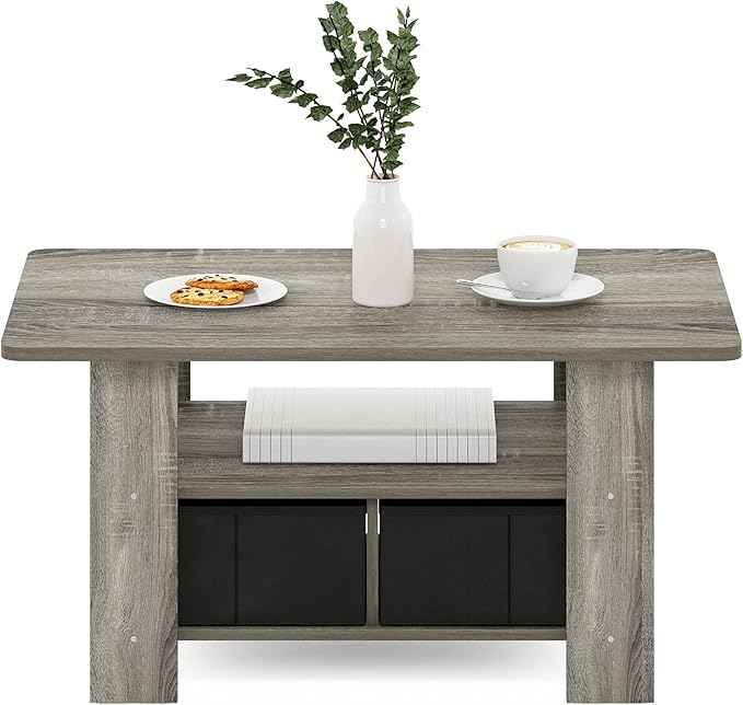 Furinno Andrey Coffee Table with Bin Drawer, French Oak Grey/Black