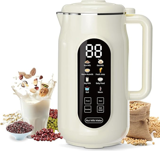 10 in 1 Nut Milk Maker Machine, 42oz IMD Screen Almond Milk Maker, Soy Milk Maker with Self-Cleaning, Delay Start, Keep Warm, Boil Water, Automatic Plant-Based Milk Blender for Soybean, Oat, Coconut