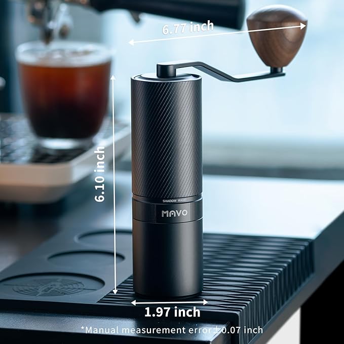 MAVO Manual Coffee Grinder, Shadow Wand Hand Coffee Grinder, Capacity 25g with CNC Stainless Steel 7-Axis Conical Burr, Adjustable Setting, Burr Coffee Bean Grinder for Pour Over, Espresso (Black)