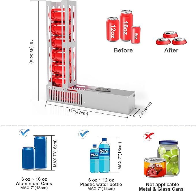 Electric Can Crusher, Automatic Can Crushers for Recycling 8/12/16oz Cans, Auto Cycle Mode, Countertop Can Smasher for Recycling Aluminum Seltzer, Soda, Beer Cans (SILVER-2)
