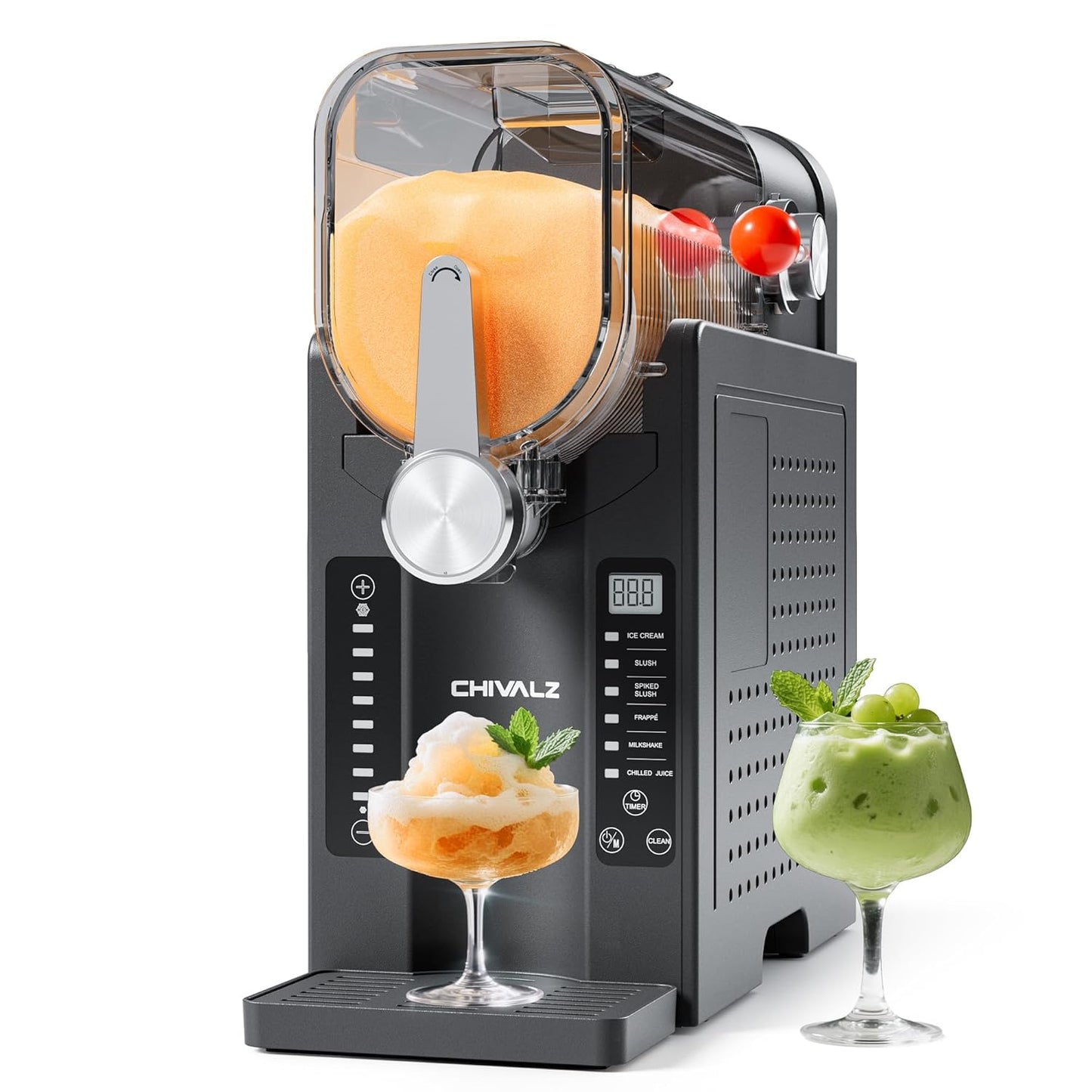 Slushie Machine No Ice Needed, Slushy Machine for Home, CHIVALZ Frozen Drink Maker with 6 Preset Programs for Margaritas, Frappés, Milk Shake and More, LED Display, Auto Clean, Black, 1 Pack+6 Modes