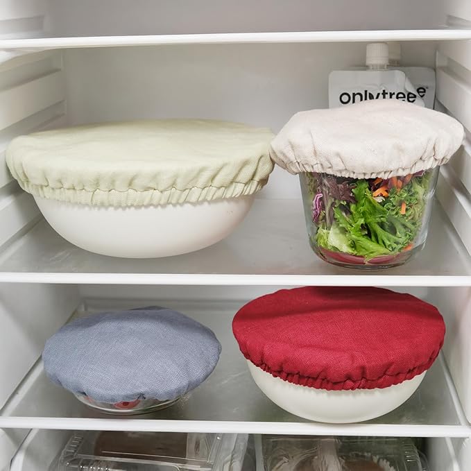 100% Pure Linen Bowl Covers For Bread Proofing, 4 Pcs Elastic Reusable Solid Color Cloth Fabric Bowl Covers,XL Organic Washable Large Stretch Sourdough Lids 6 * 8 * 10 * 12 Inches, Green