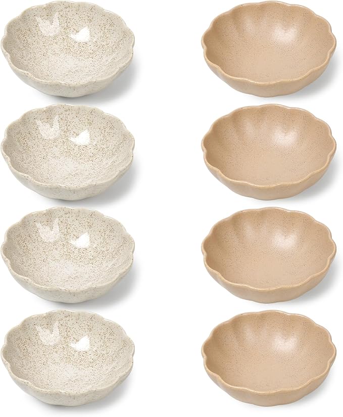 Dipping Bowls Set of 8, Ceramic Soy Sauce Dishes, 3 oz Dipping Sauce Cups, chrysanthemum Round Small Side Dish Dishes for Dipping Sushi Tomato Soy Sauce Dish Condiment Finger Bowls