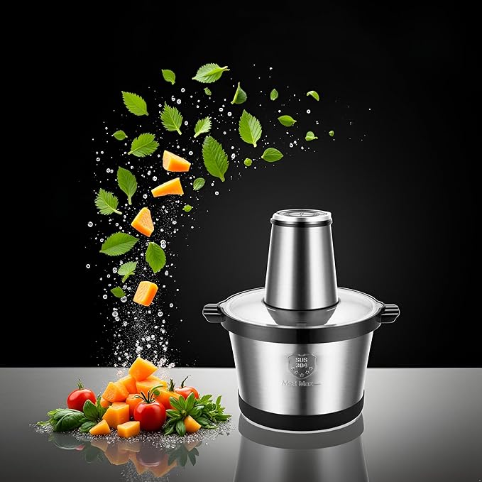 MEGAWISE Electric Food Processor, 1000W Meat Grinder & Vegetable Chopper with 6L 304# Stainless Steel Bowl, Dual-Speed Food Chopper for Meat, Vegetables, Fruits, Nuts, and Baby Food