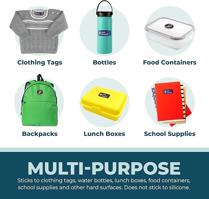 Personalized Daycare Name Labels for Kids (130 Labels) - Custom Waterproof Name Stickers for Clothing Tags, Water Bottles, Lunch Boxes and School Supplies (Dragons)