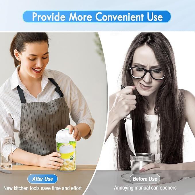 HuiJuKeJi Electric Can Opener, Rechargeable Automatic Can Opener for Seniors with Arthritis, One-Touch Hands-Free Can Opener for Almost Can Sizes, Smooth Edge & Food-Safe Kitchen Gadgets-White