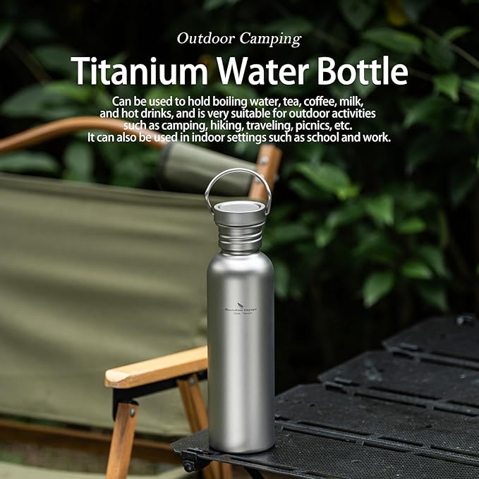 Boundless Voyage Titanium Water Bottle with Lid Wide Mouth Leak-Proof Reusable Sport Drinking Bottle for Camping Hiking Picnic Climbing Running Tea Coffee (750ml)