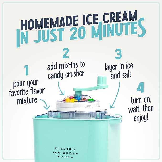 Nostalgia Electric Ice Cream Maker - Old Fashioned Soft Serve Ice Cream Machine Makes Frozen Yogurt or Gelato in Minutes - Fun Kitchen Appliance - Modern Style - Aqua - 2 Quart