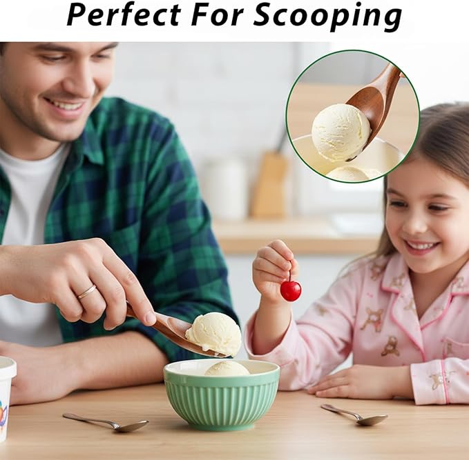 Ice Cream Spoon, 2 Pcs Reusable Portable Wooden Scoops for Jars, Lightweight Coffee Bean Scoop for Jars Canisters Tea Sugar, Serving Ice Cream at Summer Picnics