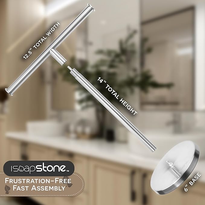 Luxury Hand Towel Holder Stand with Heavy Base, SUS 304 Stainless Steel Towel Rack, T-Shape, Freestanding Towel Stand for Bathroom Vanity or Kitchen Countertop, Waterproof Counter Organizer