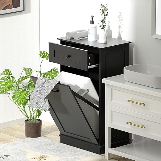 13 Gallons Tilt Out Trash Cabinet Hidden Trash Can Cabinet with Power Outlet, Pet Proof Garbage Can Cabinet with Storage for Kitchen,Living Room