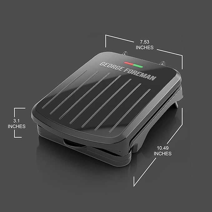 George Foreman Compact 2-Serving Electric Indoor Grill and Panini Press for 1–2 People, Classic Plates, Black