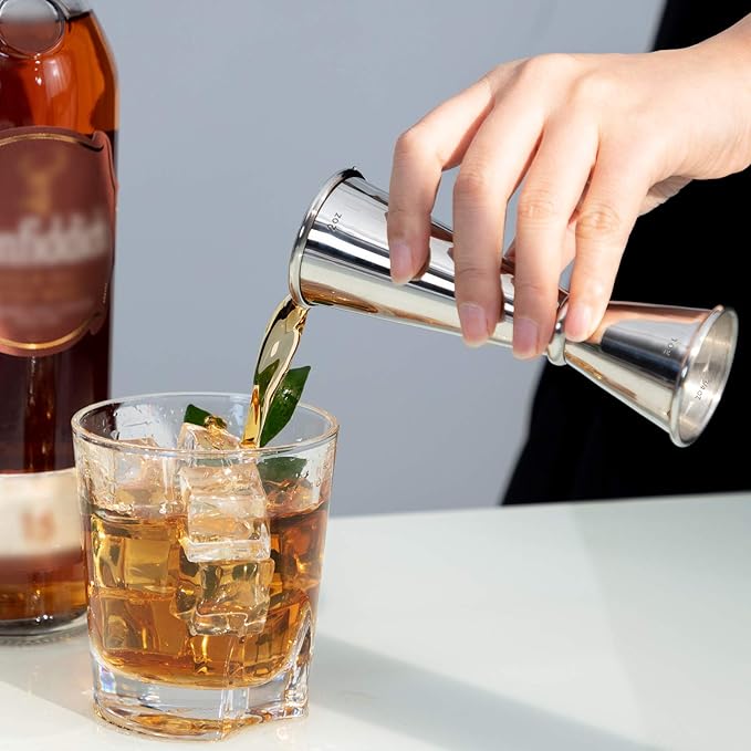Briout Jigger for Bartending, 2Pcs Double Cocktail Jigger Japanese Premium 304 Food Grade Stainless Steel Jigger 2 OZ 1 OZ with Measurements Inside