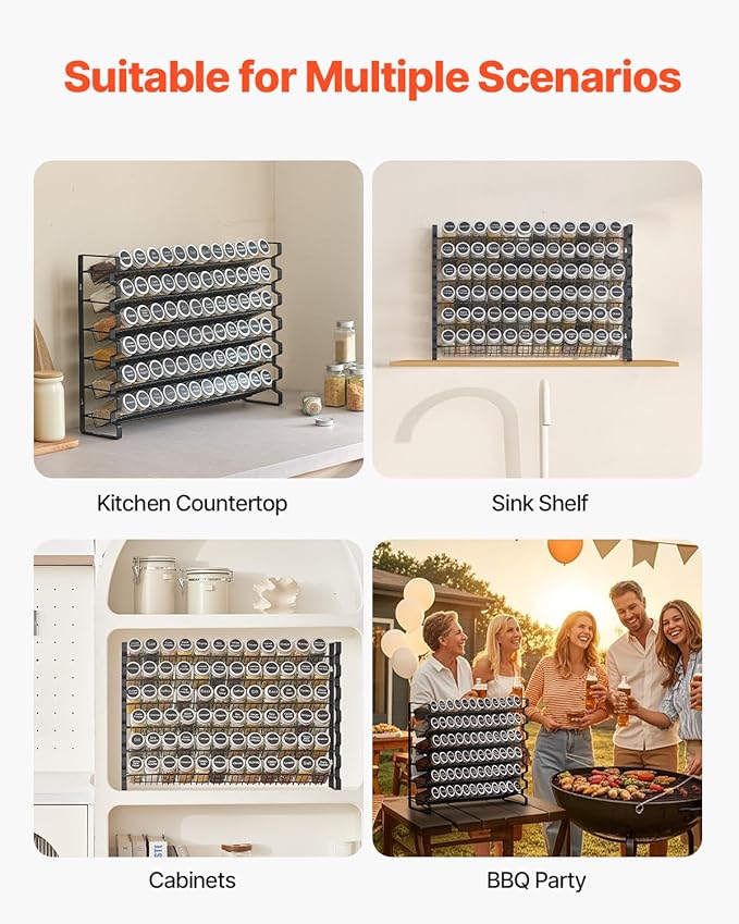 VEVOR Spice Rack Organizer for Cabinet, Spice Organizer with 72 Empty Spice Jars, Lids, Spice Labels, and Funnel Complete Set, Seasoning Organizer for Countertop, Kitchen, Pantry, Cupboard, 23x16 in