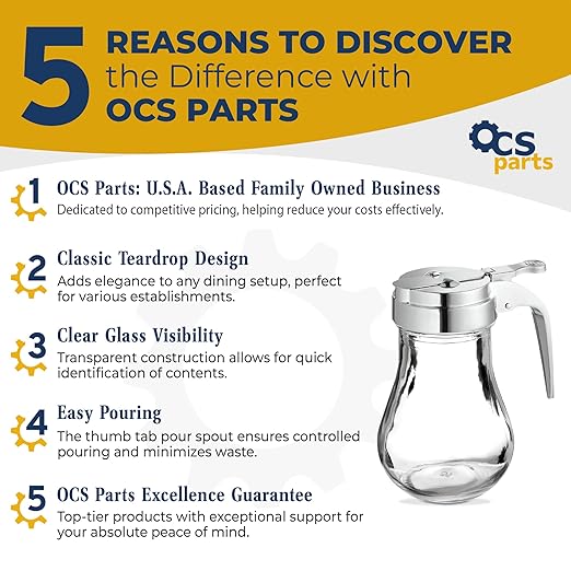 OCS Parts Syrup Dispenser with Lid and Dispensing Thumb Lever | Commercial Grade Liquid Dispensers for Home and Commercial Kitchens
