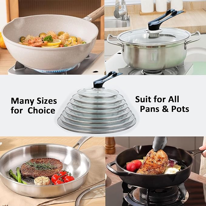 Glass Lid For Pots, Pans and Skillets, Round Tempered Clear Glass Cover Replacement with Steam Vent, Heat Resistant Handle, 11″, 12″, 12.5″, 13.5″ And 14″,12 Inch Fit Inner dia 11.7″-12.1″