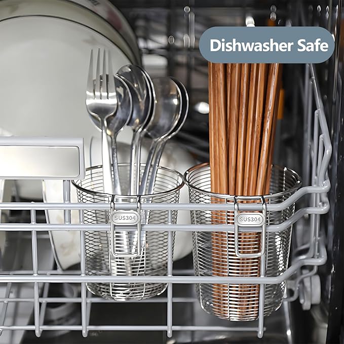 Dish Rack, Stainless Steel Kitchen Drain Basket, Compact Utensil Drying Rack Dishwasher Accessory, Hanging Cutlery and Utensil Organizer, Set of 2