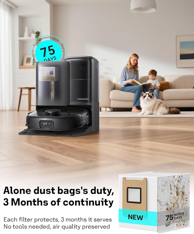 Leemone 12 Pack E25 E28 Dust Bags Compatible with eufy Omni Robot Vacuum E25 E28, 4 Layer Filtration System with Activated Carbon Fabric to Remove Unwanted Odors