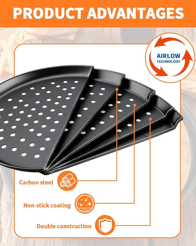 12-Inch Nonstick Pizza Pan with Holes, Perforated Carbon Steel Pizza Tray for Oven, Round Bakeware Pizza Tray for Home Restaurant Kitchen