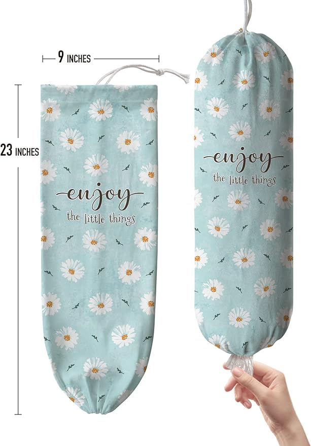 Hglian Daisy Grocery Bag Holder Flowers Plastic Bag Holder Storage Organizer,Daisy Kitchen Décor for Women-Blue Extra Large