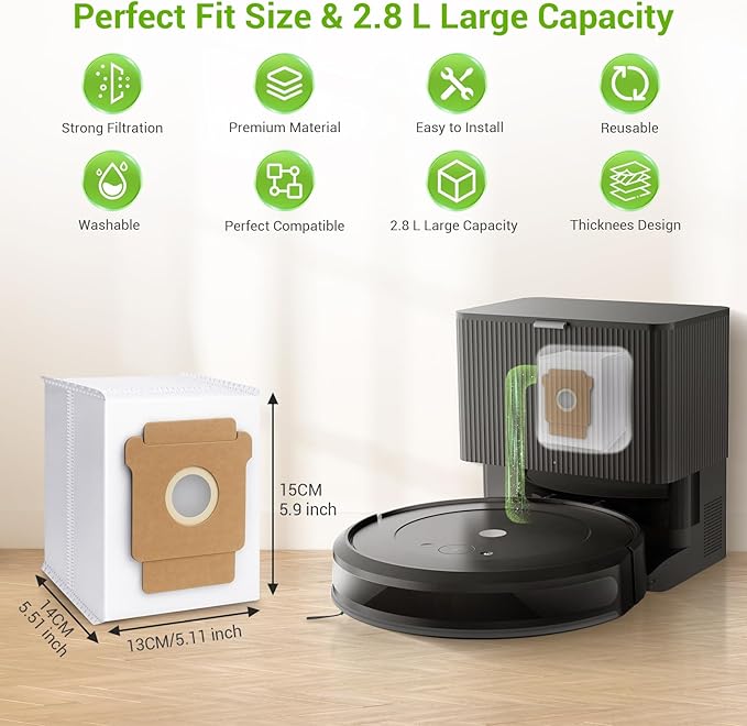 16 Pack Plus 405 Combo Dust Bags for Roomba Essential Q0520/Plus 405 Combo/Plus 505 Combo/Plus 504 Vac/Y0140 Combo/Y0110/Q0120/Q011/104 Combo/105 Combo/105 Vac/Max 705 Vac/205 Vac Dust Bag