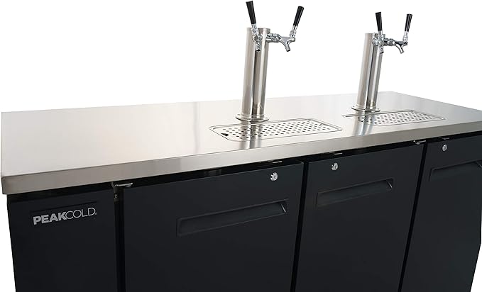PEAKCOLD 3 Door, 4 Tap Commercial Beer Dispenser - Double Tower Keg Cooler - Kegerator; 72" W