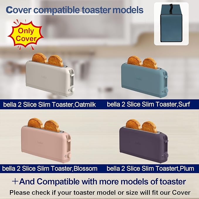 Cover for Bella 2 Slice Slim Toaster, 2-Slice Toaster Cover, Waterproof Heat-Resistant Dust-proof Toaster Cover Case Heavyweight Thickened Toaster Dust Cover with Handle (Only Cover-Blue)